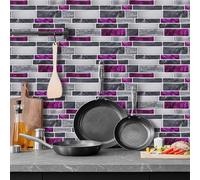 Tile Stickers 12X24CM Purple Grey Kitchen Tile Stickers for Bathroom Stick on Wall Tiles Backsplash for Kitchen Stick on Tiles Self-Adhesive Vinyl Home Decoration