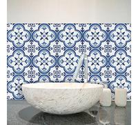 Tile Stickers 15cm x 15cm Blue Print 10psc Kitchen Tile Stickers for Bathroom Stick on Wall Tiles Backsplash for Kitchen Stick on Tiles Self-Adhesive Vinyl Home Decoration