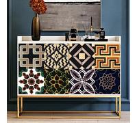 Tile Stickers 15cm x 15cm Dark Green Orange Kitchen Stick on Tiles Self Adhesive Vinyl Stick on Floor Tiles for Bathroom Waterproof Removable Self Adhesive Floor Tile Peel and Stick 10 Pcs