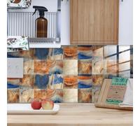 Tile Stickers 15X15 CM Orange Blue Kitchen Tile Stickers for Bathroom Stick on Wall Tiles Backsplash for Kitchen Stick on Tiles Self-Adhesive Vinyl Home Decoration(10PCS)