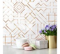 Tile Stickers 15x15 cm Rose Gold Geometry Stick on Tiles Peel and Stick Self Adhesive Wall Vinyl Home Decors DIY for Bathroom Kitchen Waterproof Oilproof Backsplash (10 Pcs)