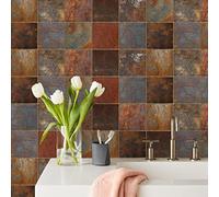 Tile Stickers 15x15 Cm Rusty Color Stick on Tiles Kitchen Splashback Peel and Stick Floor Tiles 3D Self Adhesive Kitchen Wall Tile Stickers DIY Art Home Decorations