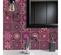 Tile Stickers 15x15cm Mandala Purple Pink Self Adhesive Tiles Vinyl Stick on Tiles Waterproof Oil-Proof Stick on Tiles Kitchen Bathroom Decoration Self Adhesive Wall Tiles (10 Pcs)