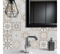 Tile Stickers 15x15cm Moroccan Beige Self Adhesive Tiles Vinyl Stick on Tiles Waterproof Oil-Proof Stick on Tiles Kitchen Bathroom Decoration Self Adhesive Wall Tiles (10 Pcs)