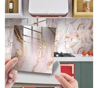 Tile Stickers 15x15cm Pink Gold Marble Self Adhesive Tiles Vinyl Stick on Tiles Waterproof Oil-Proof Stick on Tiles Kitchen Bathroom Decoration Self Adhesive Wall Tiles (10 Pcs)