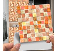 Tile Stickers 20cm x 20cm Orange Stick on Tiles Kitchen Splashback Peel and Stick Floor Tiles 3D Self Adhesive Kitchen Wall Tile Stickers DIY Art Home Decorations(10 Pcs)