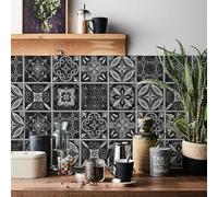 Tile Stickers 20X20 CM Black Geometry Stick on Tiles Kitchen Splashback Peel and Stick Floor Tiles 3D Self Adhesive Kitchen Wall Tile Stickers DIY Art Home Decorations