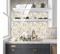 Tile Stickers 20x20 cm Yellow Pink Terrazzo Self Adhesive Wall Tiles Waterproof Stick on Tiles Bathroom Kitchen Tile Stickers Stick on Wall Tiles Decor Self Adhesive Tiles 10 Pcs