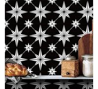 Tile Stickers 20x20cm White Stars Stick on Tiles Self Adhesive Wall Tiles Peel and Stick Floor Tiles, Tile Stickers for Kitchen and Bathroom(12pcs)