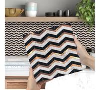Tile Stickers,3D Mosaic Tile Sticker Peel and Stick, Stick On Backsplash Tiles for Kitchen Wall Tile Stickers Wallpaper Bathroom Decals Self Adhesive, Black Grey Gold Waves(5.9x5.9 inch)