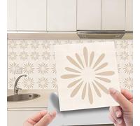 Tile Stickers Beige Flower Kitchen Bathroom Backsplash, Wall Tile Stickers Peel and Stick DIY, On Tile Transfers Covers Decals Self Adhesive Vinyl Waterproof 20X20Cm