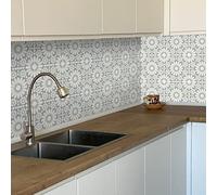 Tile Stickers Beige Geometric Flower Bathroom PVC Self Adhesive Tiles Stick on Kitchen Wall Peel and Floor 20x20cm/12 pcs