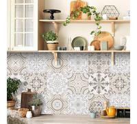 Tile Stickers Beige Mandala Grey Bathroom Tile Stickers PVC Self Adhesive Stick on Bathroom Kitchen Stick on Tiles Wall Tile Stickers Stick-on Tiles Peel and Stick Floor Tiles 15x15cmx10 Pcs