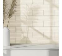 Tile Stickers Beige Pattern Kitchen Stick On Tiles Transfers PVC Self Adhesive Tiles Durable Peel and Stick Floor Tile Stickers for Bathroom Kitchen Oil-Proof Removable 10x20cm/96 Pcs