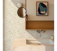 Tile Stickers Beige Terrazzo Vinyl Waterproof Stick On Tiles,Self Adhesive Wall Tiles for Kitchen Bathroom, Stick On Wall Tiles Oilproof Peel and Stick Tile Transfer Sticker 10 PC(20X20cm)