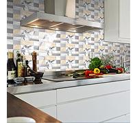 Tile Stickers Beige White Marble Stick on Tiles Waterproof Oil Proof Peel and Stick Floor Tiles PVC Kitchen Tile Stickers Self Adhesive Tile Decals for Living Room Bathroom Decor 12PC(10x20cm)