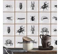 Tile Stickers Black Beige Crab Peel and Stick Wallpaper Waterproof Oil-Proof Stick on Tiles Self Adhesive Wall Tiles Tile Stickers for Kitchen Bathroom Home Decor 20 Pcs/15x15cm
