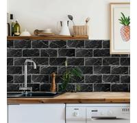 Tile Stickers Black Brick Marble Stick on Kitchen Tiles Self Adhesive Wall Tiles PVC Peel and Stick Tile Covers Transfers Oil-Proof Kitchen Splashbacks for Walls Removable 10.16x20.32cm/16 Pcs
