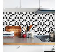 Tile Stickers Black Gray Checkered Stick on Tiles Waterproof Oil Proof Peel and Stick Floor Tiles PVC Kitchen Tile Stickers Self Adhesive Tile Decals for Living Room Bathroom Decor 12PC(10x20cm)