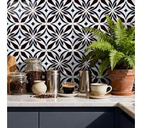 Tile Stickers Black Pattern Stick On Wall Tiles Waterproof Vinyl Backsplash Self Adhesives Peel for Bathroom 10 PC(15X15cm)