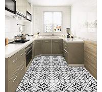 Tile Stickers Black White Mandala Peel and Stick Floor Tiles PVC Stick on Bathroom Tiles Waterproof Wall Tile Stickers Kitchen Stick on Tiles Oilproof Stick-on Tiles Self Adhesive 30x30cm/12pcs