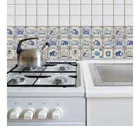 Tile Stickers Blue Animal Yellow Stick on Kitchen Tiles Self Adhesive Wall Tiles PVC Peel and Stick Tile Covers Transfers Oil-Proof Kitchen Splashbacks for Walls Removable 15x15cm/24 Pcs