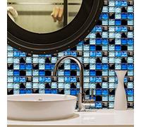 Tile Stickers Blue Black Mosaic Stick on Tiles Waterproof Oil Proof Peel and Stick Floor Tiles PVC Kitchen Tile Stickers Self Adhesive Tile Decals for Living Room Bathroom Decor 15PC(12x12cm)