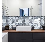 Tile Stickers Blue Charcoal Grey Stick on Tiles PVC Self Adhesive Wall Tiles Durable Peel and Stick Floor Tiles Stick on Wall Tiles Water Proof Tile Stickers for Bathroom Kitchen 10x10cm/10 pcs