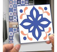 Tile Stickers Blue Geometric Pattern Peel and Stick PVC Backsplash Tiles Self Adhesive Waterproof Oilproof DIY Home Decor for Kitchen Bathroom 10PCS（10x10cm）