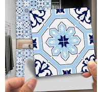 Tile Stickers Blue Geometric Pattern Peel and Stick PVC Backsplash Tiles Self Adhesive Waterproof Oilproof DIY Home Decor for Kitchen Bathroom 10PCS（15x15cm）