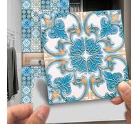 Tile Stickers Blue Geometric Pattern Peel and Stick Self Adhesive Tiles,Heat Resistant Waterproof Oilproof,Kitchen Bathroom Furniture Staircase Home Decor Tile Stickers 10PCS（20x20cm）