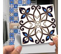 Tile Stickers Blue Geometric Pattern Self Adhesive Stick on Tiles Transfer Sticker for Bathroom Kitchen, Splashback, Peel and Stick PVC Floor Wall Tiles Sticker 10PCS（30x30cm）