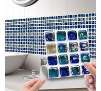Tile Stickers Blue Green Mosaic Stick on Tiles PVC Self Adhesive Wall Tiles Waterproof Bathroom Tile Stickers Oil Proof Kitchen Tile Stickers DIY Peel and Stick Floor Tiles10 PC(20x20cm)