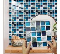 Tile Stickers Blue Mosaic Decorative Tile Stickers,Self Adhesive Wallpaper Peel and Stick on Wall Glass for Kitchen Bathroom Room Transformation Waterproof Oil-Proof 10PCS（10x10cm）