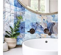 Tile Stickers Blue Wave Marble Stick On Tiles,Self Adhesive Wall Tiles for Kitchen Bathroom,Vinyl Peel and Stick Wall Tiles,Stick On Wall Tiles Waterproof Oilproof 10 PC(20x20cm)