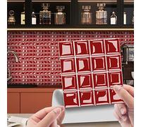 Tile Stickers Bright Red Stick on Tiles PVC Tile Stickers for Kitchen Heat Resistant Waterproof Self Adhesive Wall Tiles Peel and Stick Wallpaper Stair Stickers Self-Adhesive 15x15x10pcs