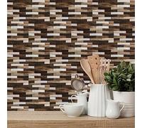 Tile Stickers Brown Abstract Beige Stick on Tiles Waterproof Self Adhesive Wall Tiles Oil-Proof Splashback for Kitchen Tile Stickers for Bathroom Peel and Stick Tile Decals 10 Pcs/20x40cm