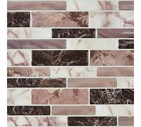 Tile Stickers Brown Beige Marble Self-Adhesive On Tile Peel Stick,Wallpaper Heat Resistant Waterproof Oil-Proof,Backsplash for Living Room Kitchen, Bathroom 10X10Cm