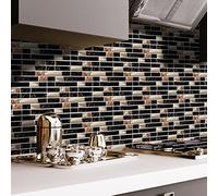 Tile Stickers Brown Gold Black Stick on Tiles PVC Self Adhesive Wall Tiles Durable Peel and Stick Floor Tiles Water Proof Stick on Wall Tiles Tile Stickers for Kitchen Bathroom 10x20cm/9 pcs