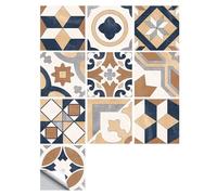 Tile Stickers Brown Retro Flowers Transfers Covers for Kitchen Bathroom,Square Wall Tile DIY Stick On Wall Peel and Stick,Fireplace - Waterproof & Removable10X10Cm