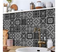 Tile Stickers Charcoal Gray Mandala Bathroom Tile Stickers PVC Self Adhesive Stick on Bathroom Tiles Wall Tile Stickers Stick-on Tiles Kitchen Stick on Tiles Peel and Stick Floor Tiles 10x10cmx24 Pcs