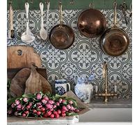Tile Stickers Charcoal Grey Green Stick on Tiles PVC Self Adhesive Wall Tiles Durable Peel and Stick Floor Tiles Water Proof Stick on Wall Tiles Tile Stickers for Kitchen Bathroom 20x20cm/12 Pcs