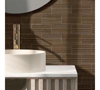 Tile Stickers Coffee Stripes Kitchen Stick On Tiles Transfers PVC Self Adhesive Tiles Durable Peel and Stick Floor Tile Stickers for Bathroom Kitchen Oil-Proof Removable 10x20cm/16 Pcs