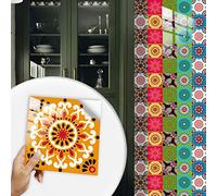 Tile Stickers Colorful Geometric Patterns Decorative Tile Stickers,Self Adhesive Wallpaper Peel and Stick on Wall Glass for Kitchen Bathroom Room Transformation Waterproof Oil-Proof 20PCS（15x15cm）