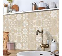 Tile Stickers Cream White Morocco Stick on Tiles Waterproof Self Adhesive Wall Oil-Proof Stick on Wall Tiles Kitchen Tile Stickers for Bathroom Stairs Home Decor 24 Pcs/20x20cm