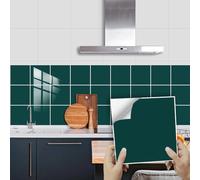 Tile Stickers Dark Green Vinyl Waterproof Peel and Stick Tiles Kitchen,Bathroom Tile Stickers,Backsplash for Kitchen,Floor Tiles Self Adhesive,DIY Home Decor 10 PC(10x10cm)