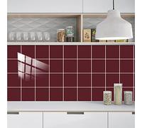 Tile Stickers Dark Red Peel and Stick Wallpaper Waterproof Vinyl Self Adhesive Wall Tiles Oil-Proof Tiles Kitchen Tile Stickers Bathroom Stick on Tiles 10 Pcs/15x15cm