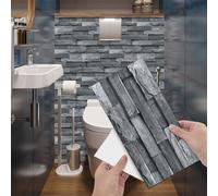 Tile Stickers Elegant Gray Bricks Stick on Tiles PVC Self Adhesive Wall Durable Peel and Floor Water Proof for Kitchen Bathroom 15x30cm/24 Pcs