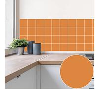 Tile Stickers Elegant Orange Stick on Tiles PVC Self Adhesive Wall Tiles Durable Peel and Stick Floor Tiles Stick on Wall Tiles Water Proof Tile Stickers for Bathroom Kitchen 10x10cm/10 pcs
