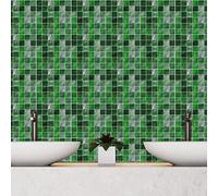 Tile Stickers Emerald Green Mosaic Stick on Tiles PVC Self Adhesive Wall Tiles Waterproof Bathroom Tile Stickers Oil Proof Kitchen Tile Stickers DIY Peel and Stick Floor Tiles 20PC(10x10cm)